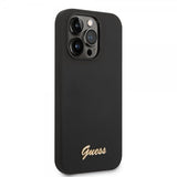 Guess iPhone 14 Pro Deksel Liquid Silicone Metal Logo Svart