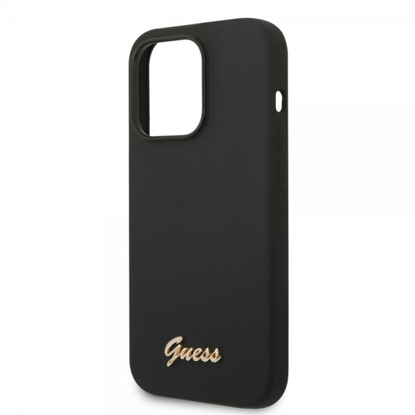 Guess iPhone 14 Pro Deksel Liquid Silicone Metal Logo Svart