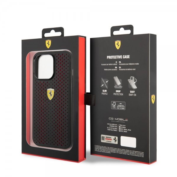 Ferrari iPhone 14 Pro Deksel Logo Perforert Rød