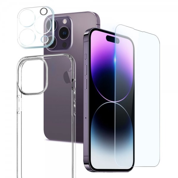 Northjo iPhone 14 Pro Deksel med Skjermbeskytter og Kamerabeskytter 3-i-1