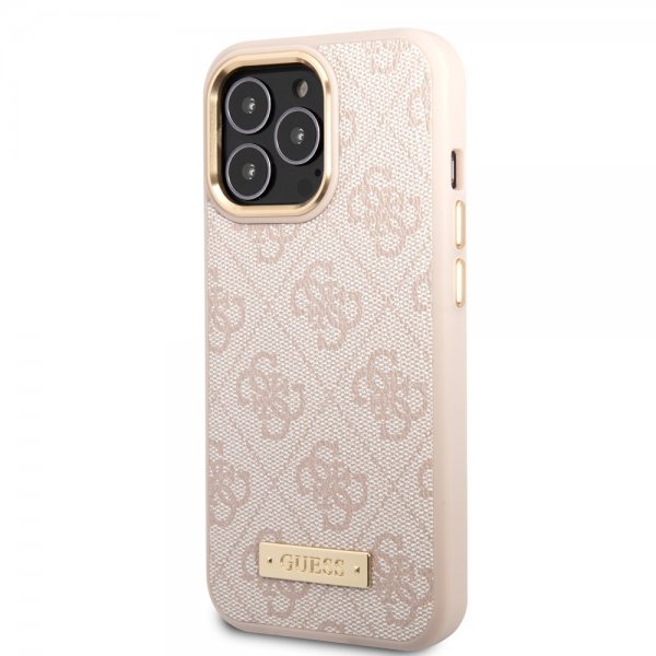 Guess iPhone 14 Pro Deksel Metal Plate Logo MagSafe Rosa