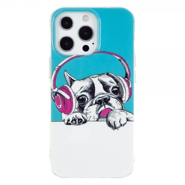 iPhone 14 Pro Deksel Motiv Hund med Hodetelefoner