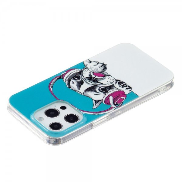 iPhone 14 Pro Deksel Motiv Hund med Hodetelefoner