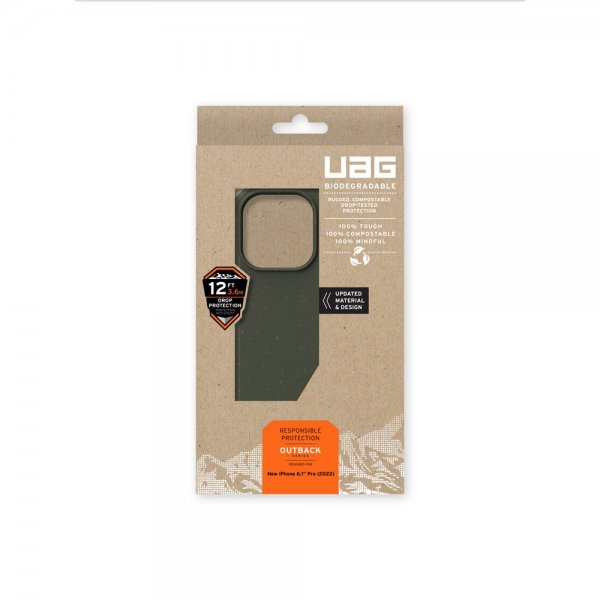 Urban Armor Gear (UAG) iPhone 14 Pro Deksel Outback Biodegradable Cover Olive