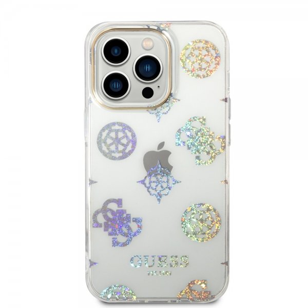 Guess iPhone 14 Pro Deksel Peony Glitter Hvit