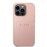 Guess iPhone 14 Pro Deksel Saffiano Metal Logo Stripes Rosa