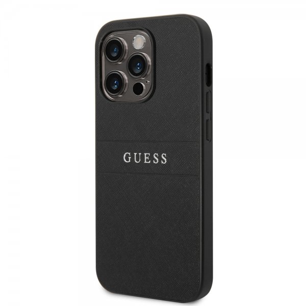 Guess iPhone 14 Pro Deksel Saffiano Metal Logo Stripes Svart