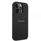 Guess iPhone 14 Pro Deksel Saffiano Metal Logo Stripes Svart