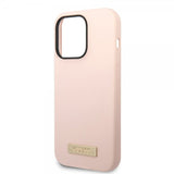 Guess iPhone 14 Pro Deksel Silicone Metal Plate MagSafe Rosa