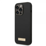 Guess iPhone 14 Pro Deksel Silicone Metal Plate MagSafe Svart