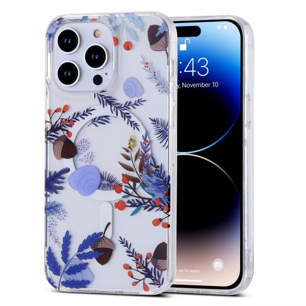 iPhone 14 Pro Deksel Spring Series MagSafe Lilla Blomster