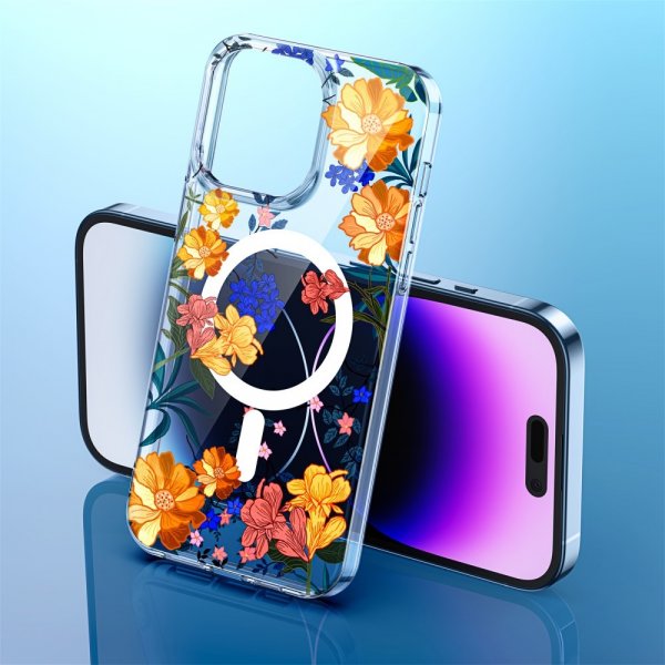 iPhone 14 Pro Deksel Spring Series MagSafe Røda Blomster