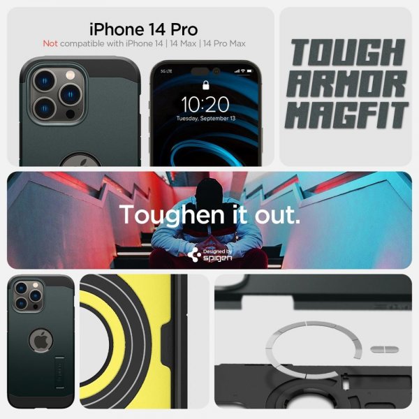 Spigen iPhone 14 Pro Deksel Tough Armor MagFit Abyss Green