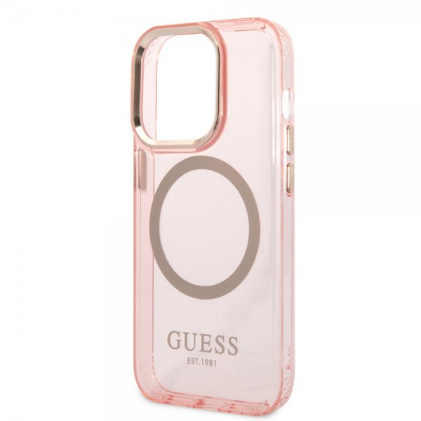 Guess iPhone 14 Pro Deksel Translucent MagSafe Rosa