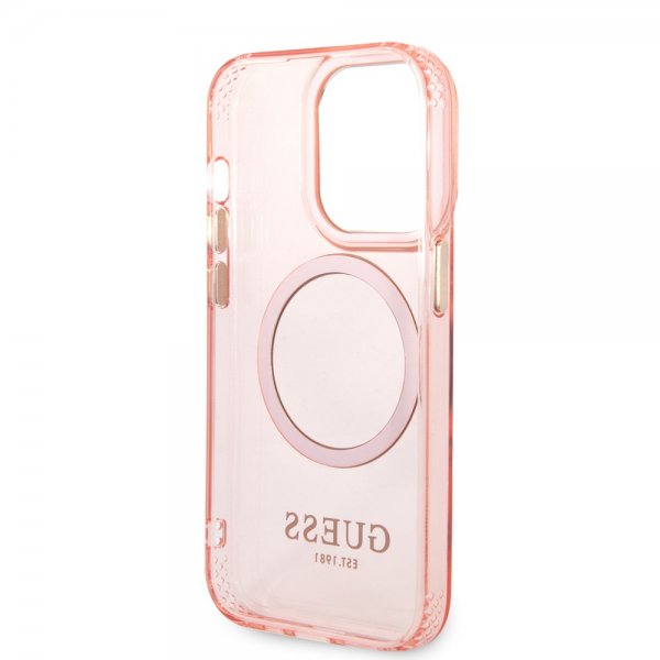 Guess iPhone 14 Pro Deksel Translucent MagSafe Rosa
