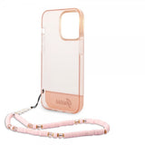Guess iPhone 14 Pro Deksel Translucent with Strap Rosa