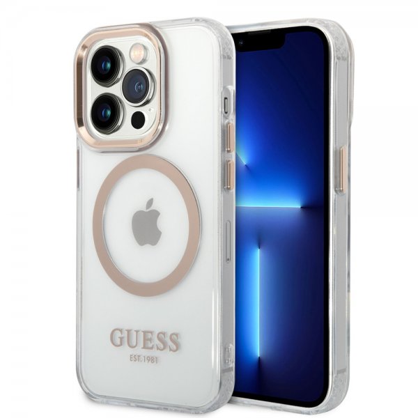 Guess iPhone 14 Pro Deksel Transparent MagSafe Gull Transparent
