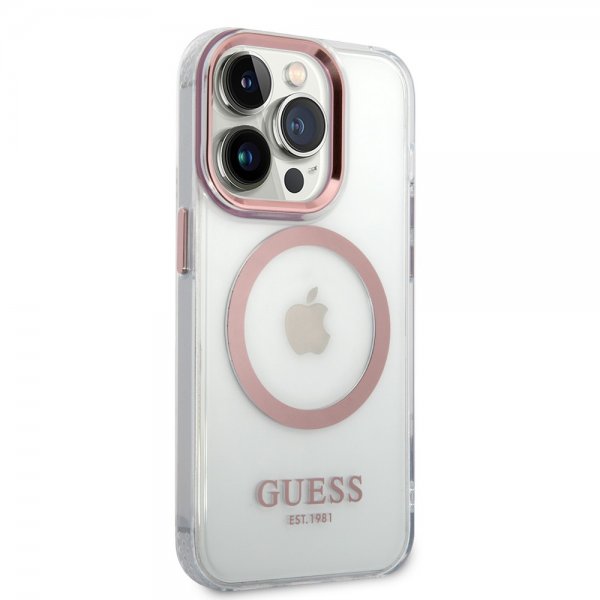 Guess iPhone 14 Pro Deksel Transparent MagSafe Rosa Transparent
