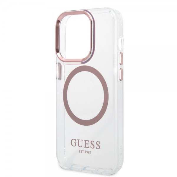 Guess iPhone 14 Pro Deksel Transparent MagSafe Rosa Transparent
