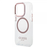 Guess iPhone 14 Pro Deksel Transparent MagSafe Rosa Transparent