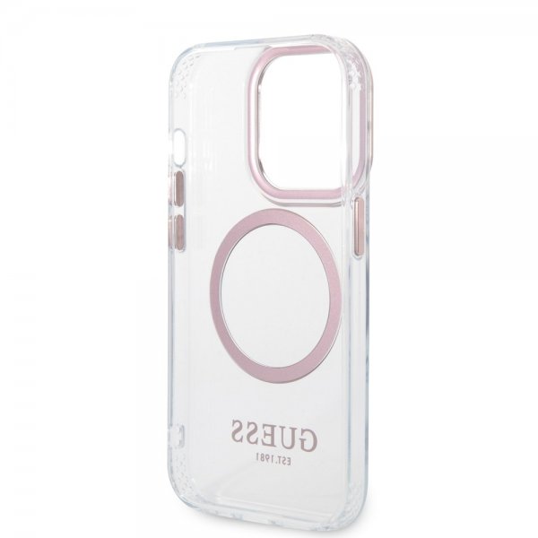 Guess iPhone 14 Pro Deksel Transparent MagSafe Rosa Transparent