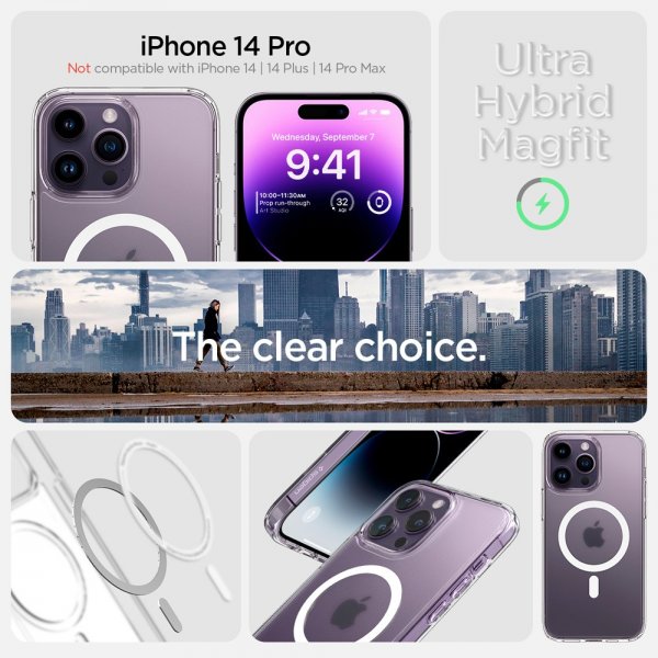 Spigen iPhone 14 Pro Deksel Ultra Hybrid MagFit Frost Clear