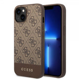 Guess iPhone 14 Deksel Bottom Stripe Metal Logo Brun
