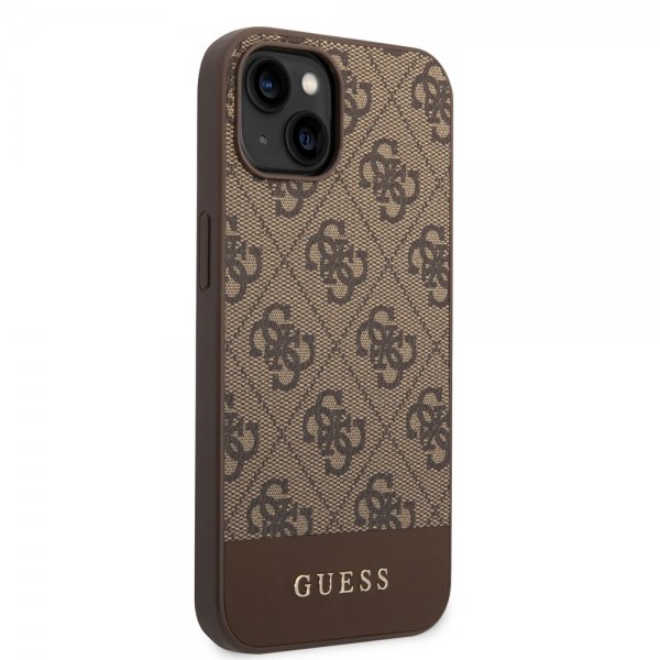 Guess iPhone 14 Deksel Bottom Stripe Metal Logo Brun