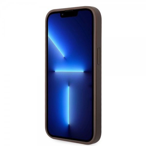 Guess iPhone 14 Deksel Bottom Stripe Metal Logo Brun