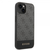 Guess iPhone 14 Deksel Bottom Stripe Metal Logo Grå