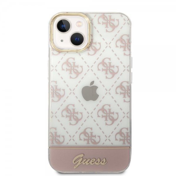 Guess iPhone 14 Deksel Bottom Stripe Script Logo Rosa