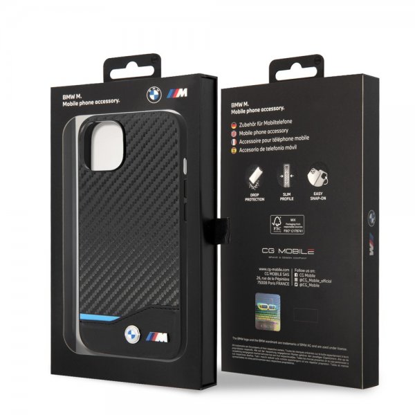 BMW iPhone 14 Deksel Carbon Effect Printed Logo Svart
