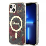 Guess iPhone 14 Deksel Flower MagSafe Kaki