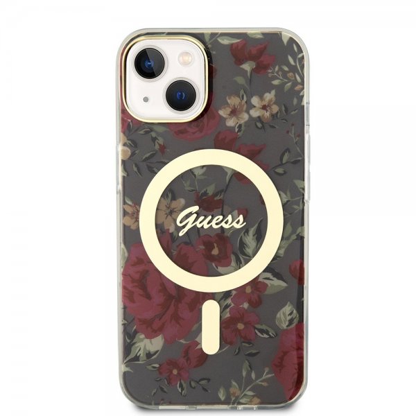 Guess iPhone 14 Deksel Flower MagSafe Kaki