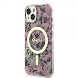 Guess iPhone 14 Deksel Flower MagSafe Rosa