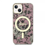 Guess iPhone 14 Deksel Flower MagSafe Rosa