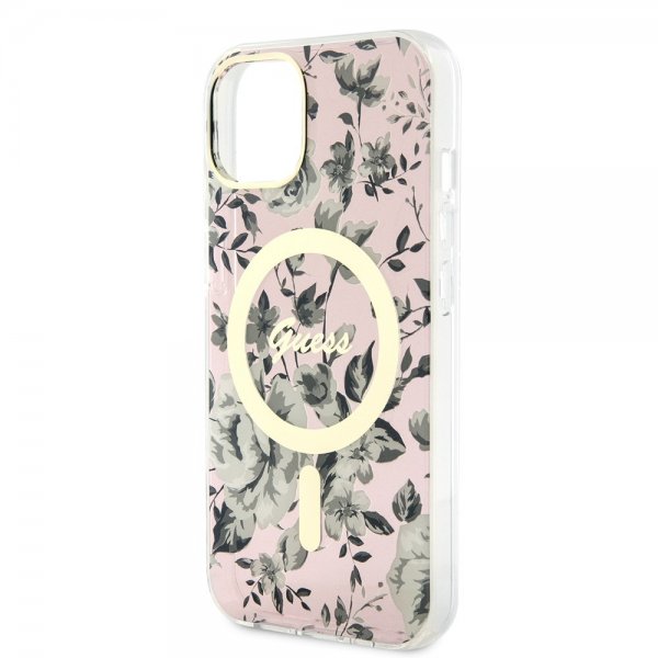 Guess iPhone 14 Deksel Flower MagSafe Rosa