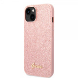 Guess iPhone 14 Deksel Glitter Flakes Metal Logo Rosa