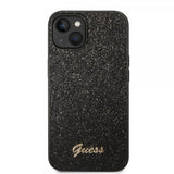 Guess iPhone 14 Deksel Glitter Flakes Metal Logo Svart