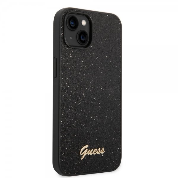 Guess iPhone 14 Deksel Glitter Flakes Metal Logo Svart