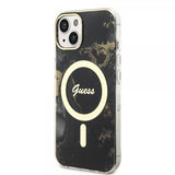 Guess iPhone 14 Deksel Golden Marble MagSafe Svart