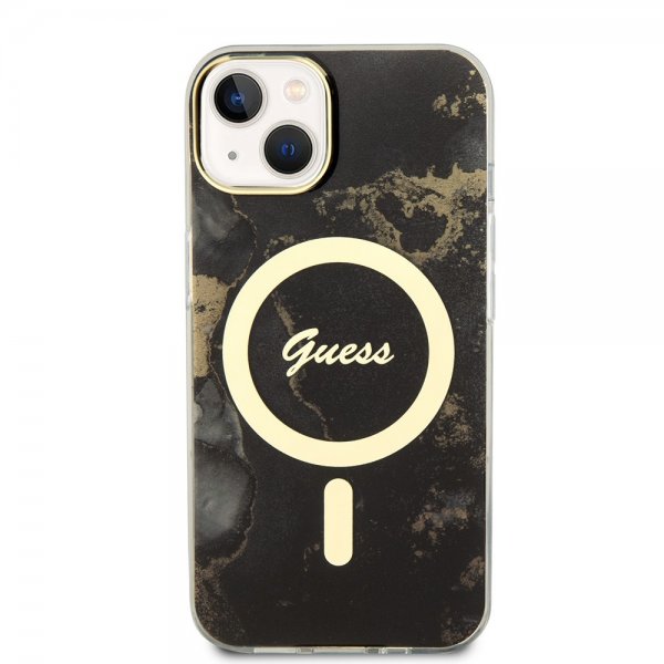 Guess iPhone 14 Deksel Golden Marble MagSafe Svart
