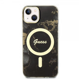 Guess iPhone 14 Deksel Golden Marble MagSafe Svart