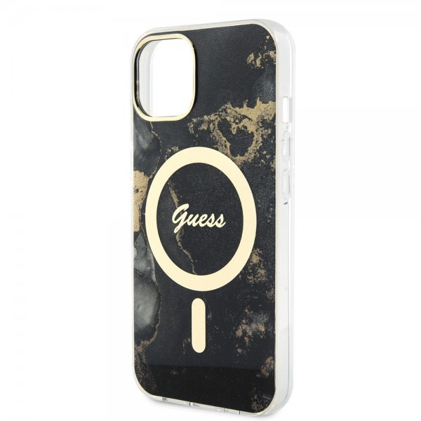 Guess iPhone 14 Deksel Golden Marble MagSafe Svart