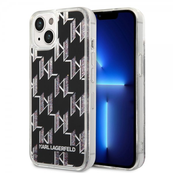Karl Lagerfeld iPhone 14 Deksel Liquid Glitter Monogram Svart