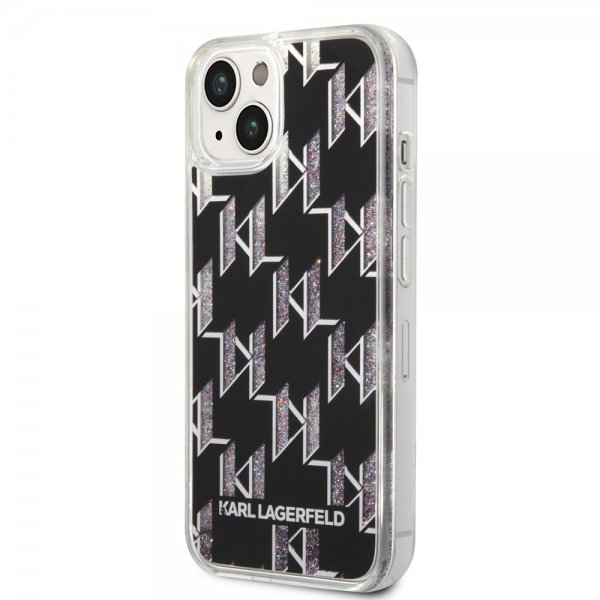 Karl Lagerfeld iPhone 14 Deksel Liquid Glitter Monogram Svart