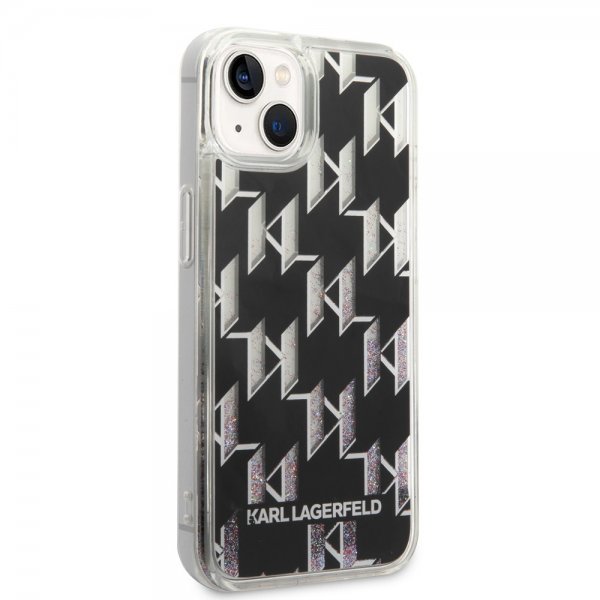 Karl Lagerfeld iPhone 14 Deksel Liquid Glitter Monogram Svart