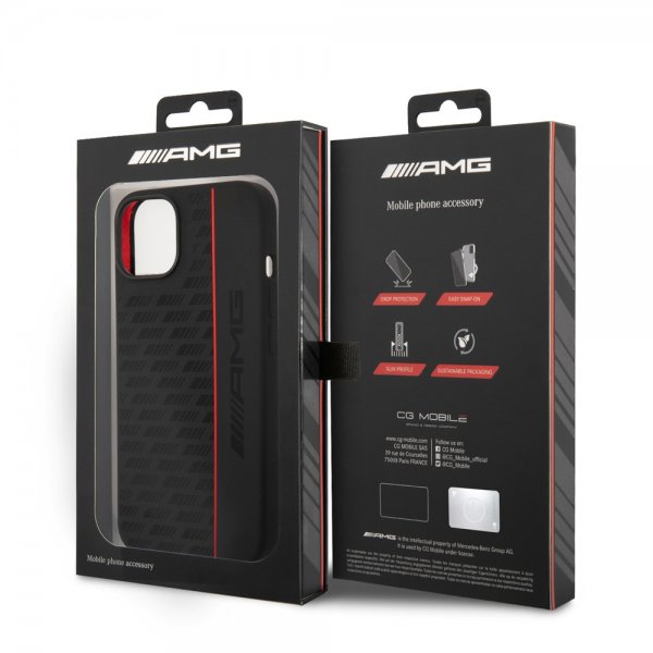 AMG iPhone 14 Deksel Liquid Silicone Carbon Pattern Svart
