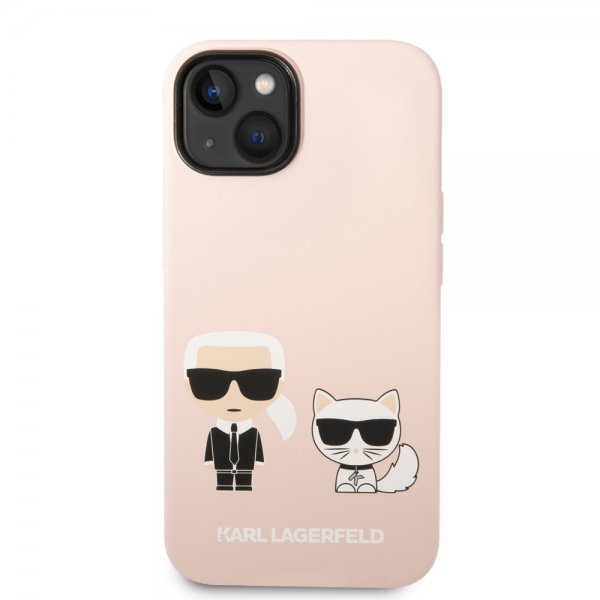 Karl Lagerfeld iPhone 14 Deksel Liquid Silicone Karl & Choupette Rosa