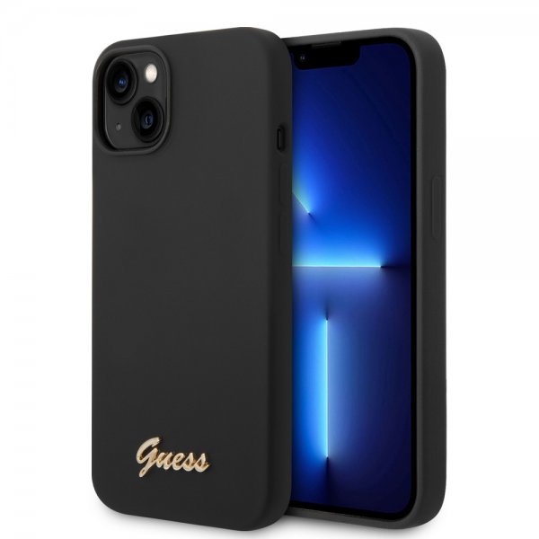 Guess iPhone 14 Deksel Liquid Silicone Metal Logo Svart